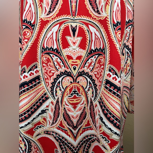 JM Collection Red & Yellow 3/4 Sleeve Blouse. Side Slits. Size- XL - Picture 8 of 10